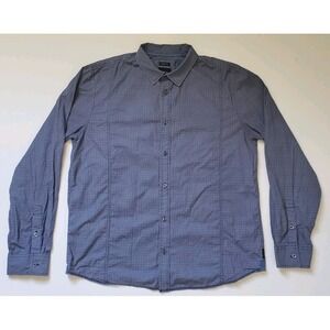 prAna Lukas Mens XL Shirt Slim Fit Blue Geometric Print Organic Cotton LS Button